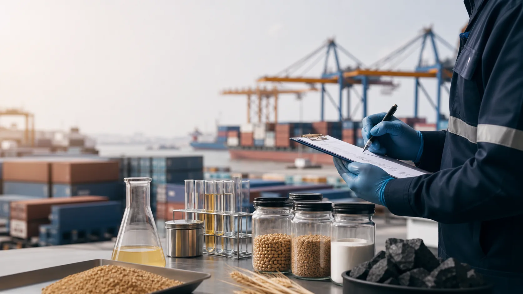 Inspection, laboratory testing, and trade verification at an international port